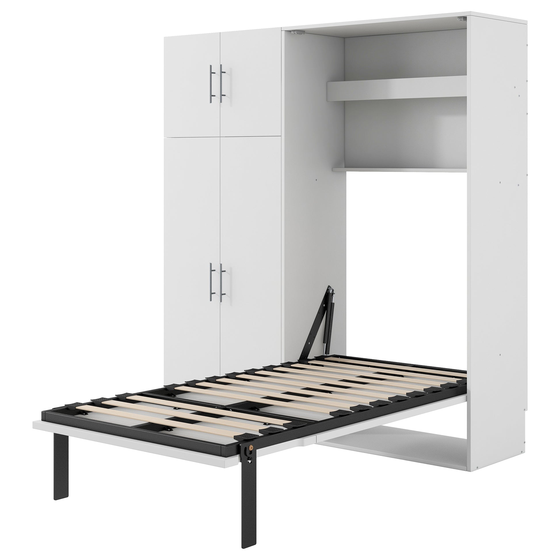 Twin Size Murphy Bed With Lockers And Wardrobes, White Box Spring Not Required Twin White Murphy Solid Wood Mdf