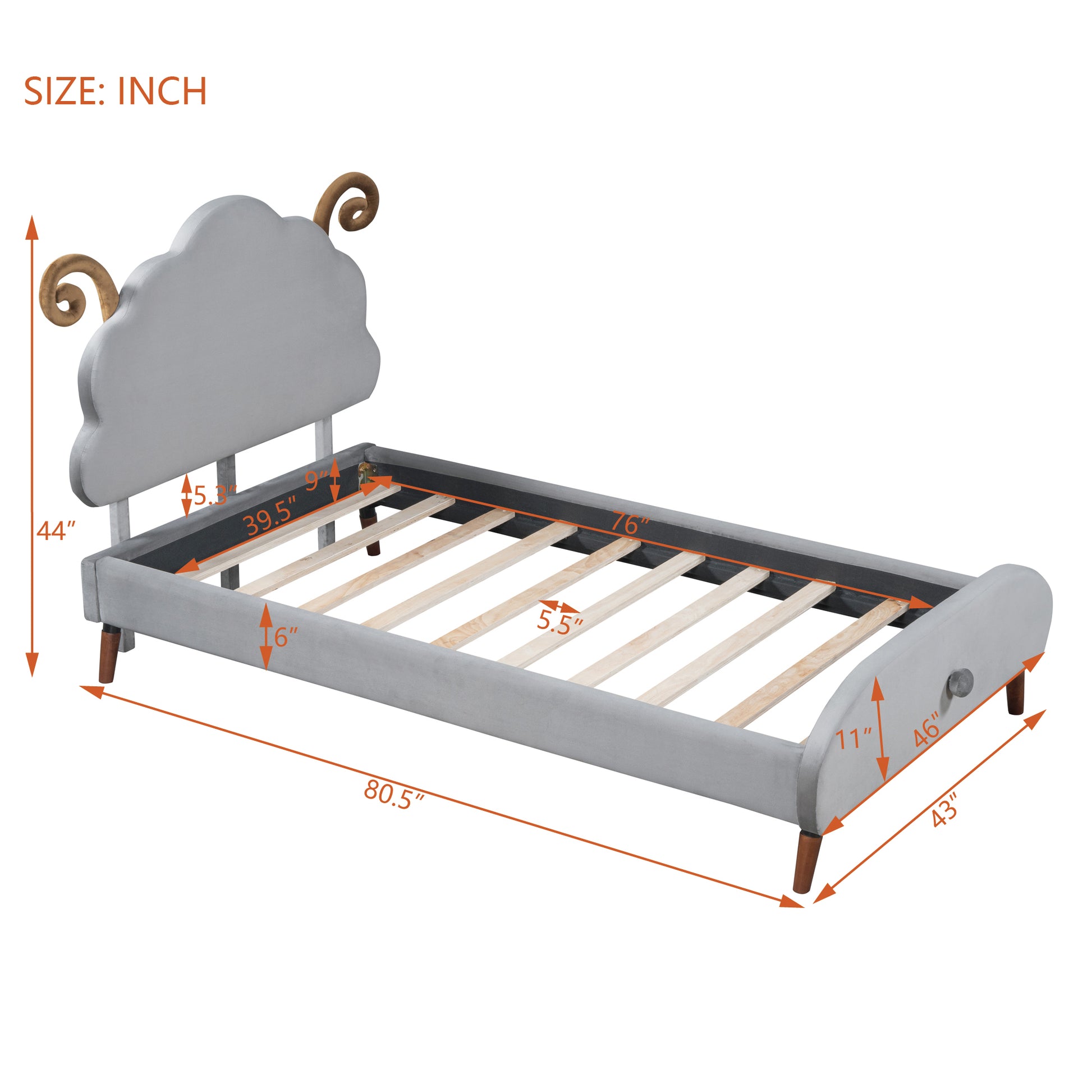 Twin Size Upholstered Platform Bed With Sheep Shaped Headboard, Gray Twin Gray Plywood