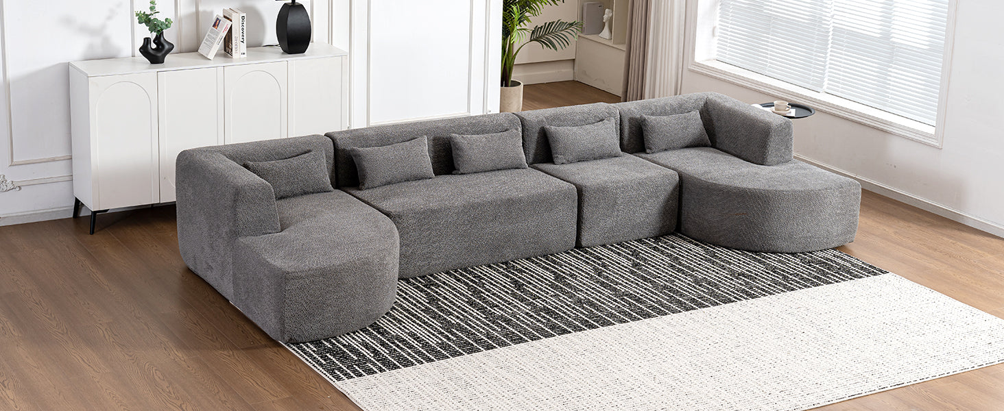 143.7" Upholstered Sofa Free Combined Sofa Couch With Two Chaise Lounge And Five Back Pillows For Living Room, Light Gray Light Gray Foam Polyester 5 Seat