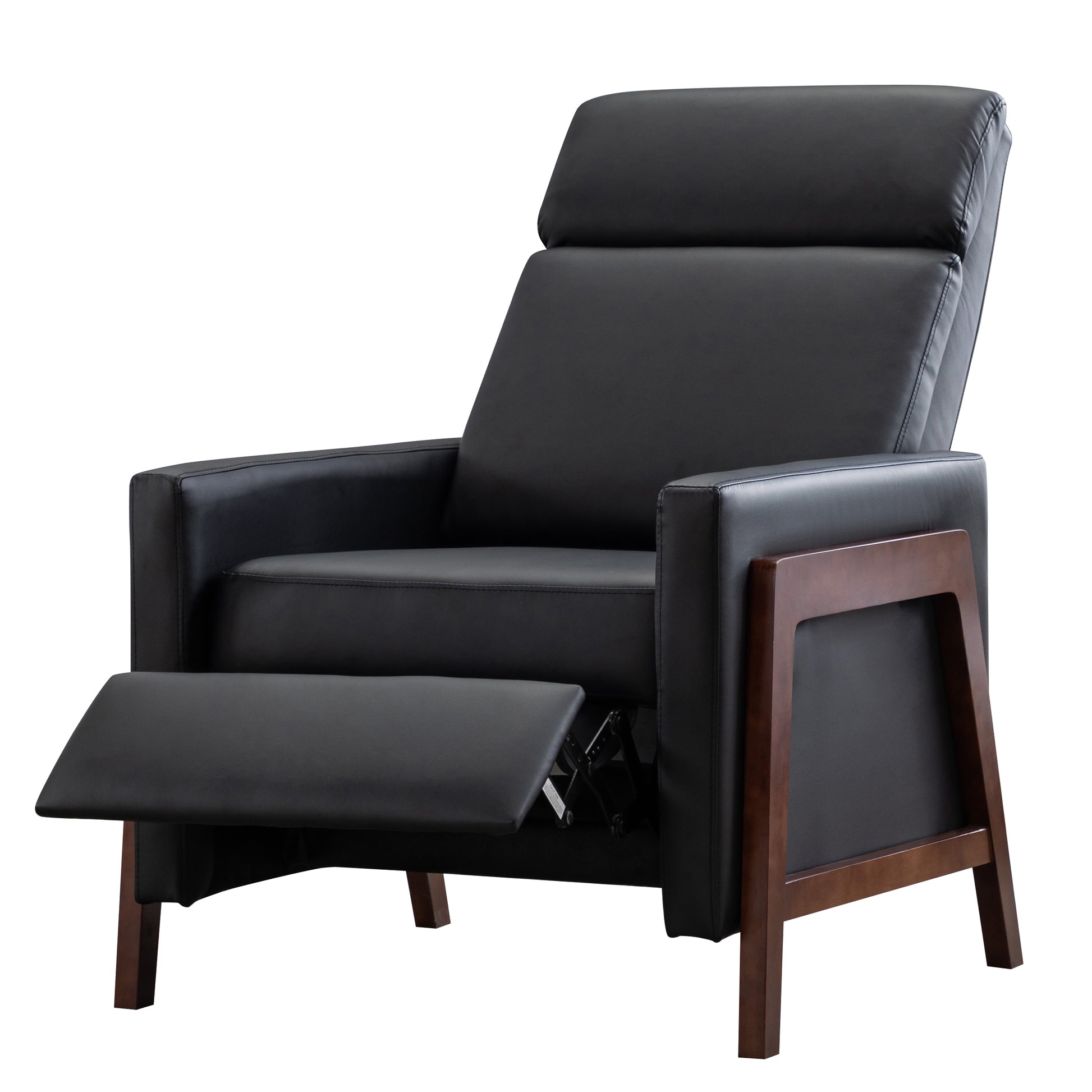 Set Of Two Wood Framed Pu Leather Recliner Chair Adjustable Home Theater Seating With Thick Seat Cushion And Backrest Modern Living Room Recliners, Black Black Pu Pu