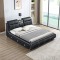 Multifunctional Upholstered Storage Bed Frame, Massage Chaise Lounge On Left, King Size,Black King Black Leather