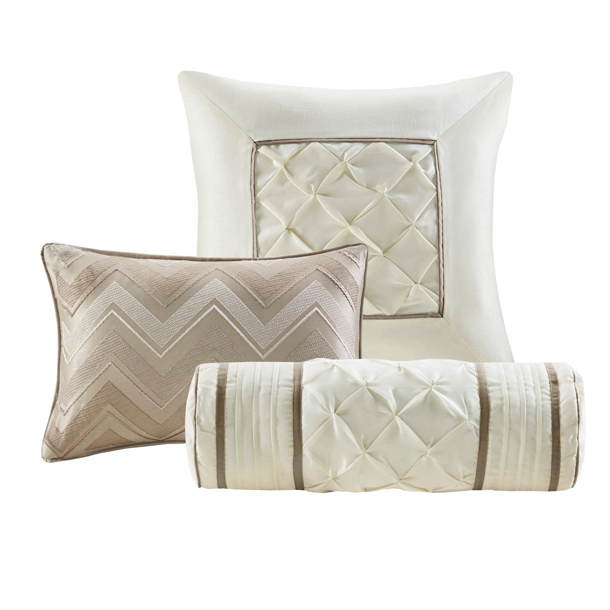 7 Piece Tufted Comforter Set Taupe King King Taupe Polyester