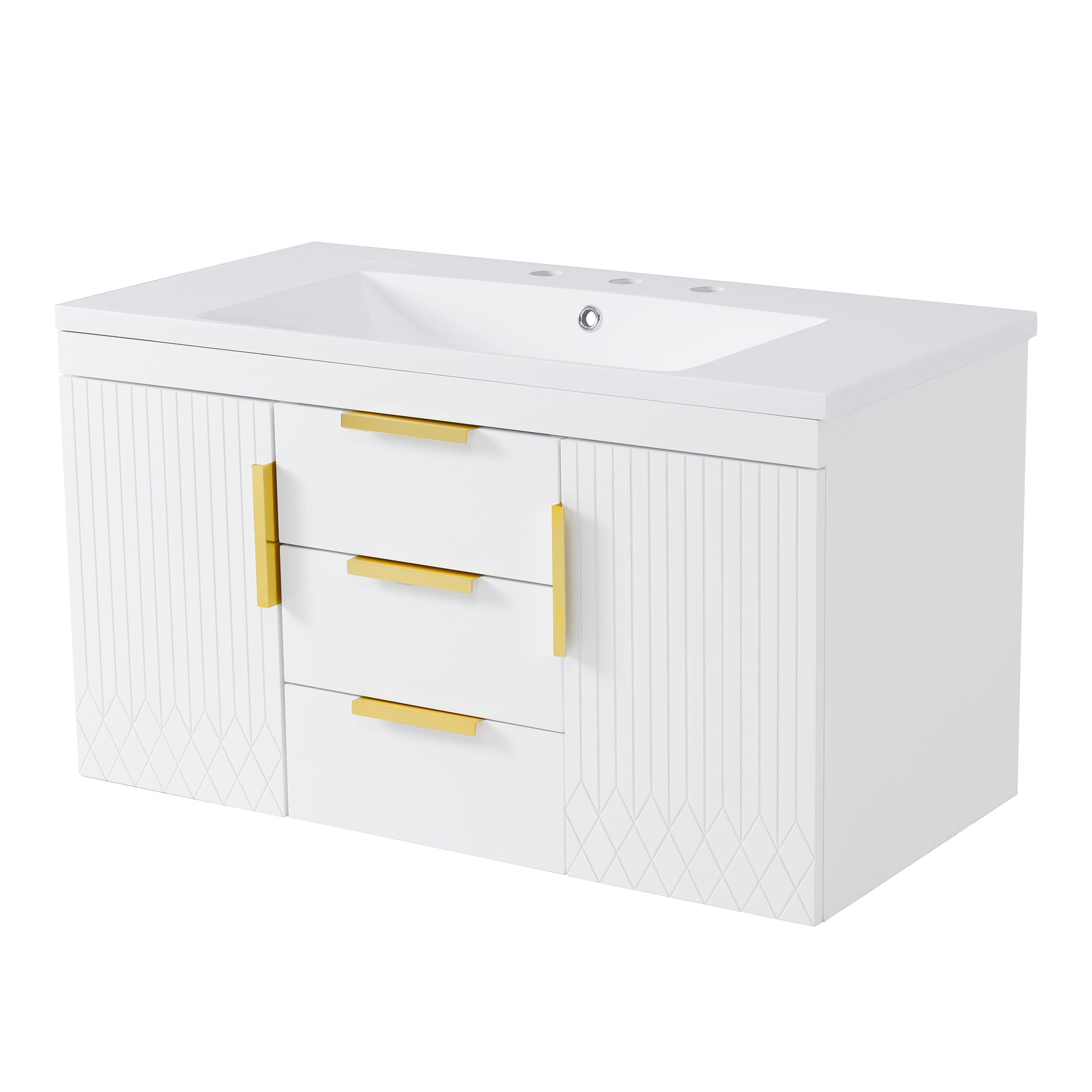 36'' Wall Mounted Bathroom Vanity With Resin Sink, Floating Bathroom Storage Cabinet With 2 Drawers, Solid Wood Bathroom Cabinet White Bathroom Modern Mdf