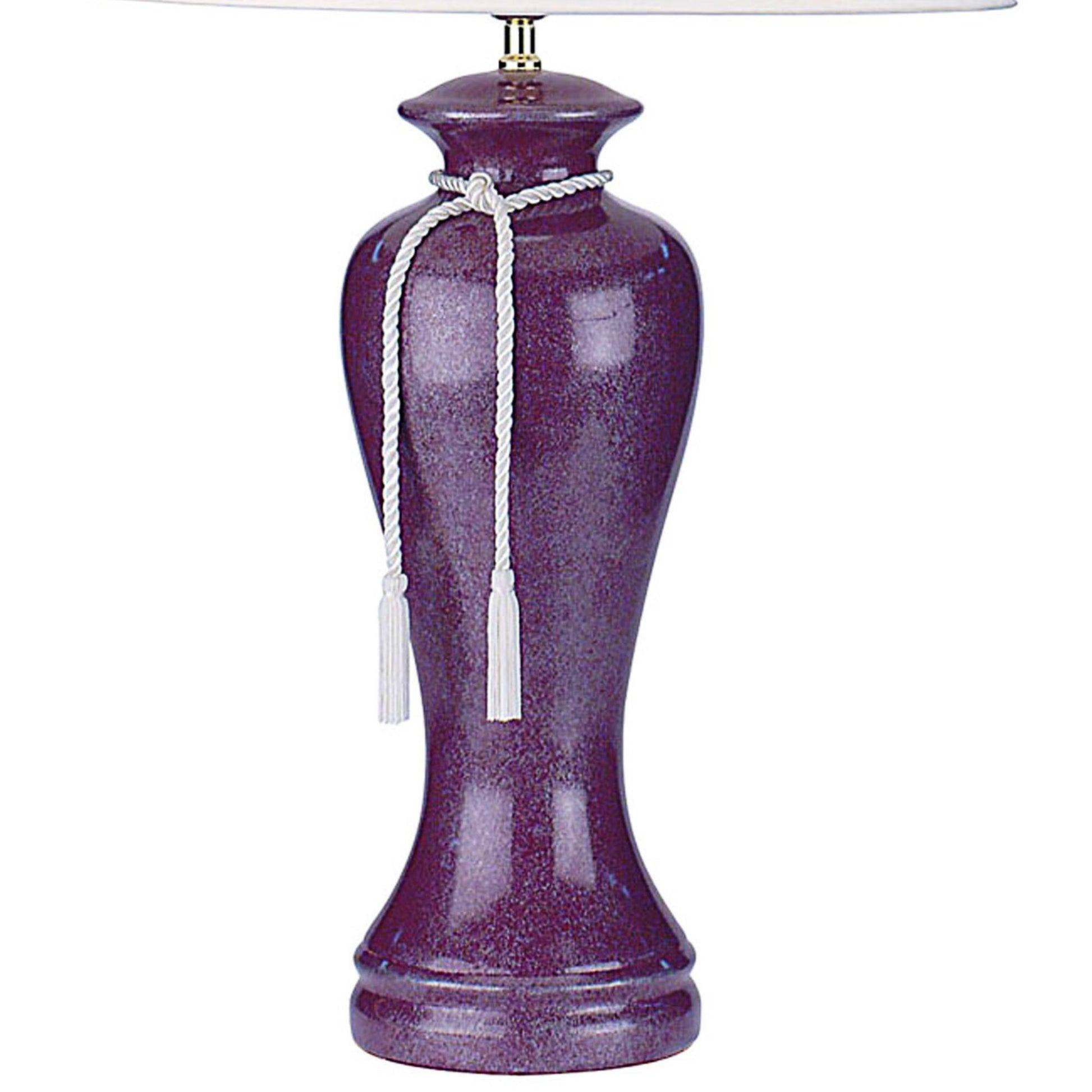 35" Tall Ceramic Table Lamp, Curved Design With Burdy Finish, Linen Shade Multicolor Ceramic