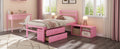 Twin Size Wood Platform Bed With Removable Storage Shelves, Built In Two Storage Drawers For Added Convenience, Pink Twin Pink Wood