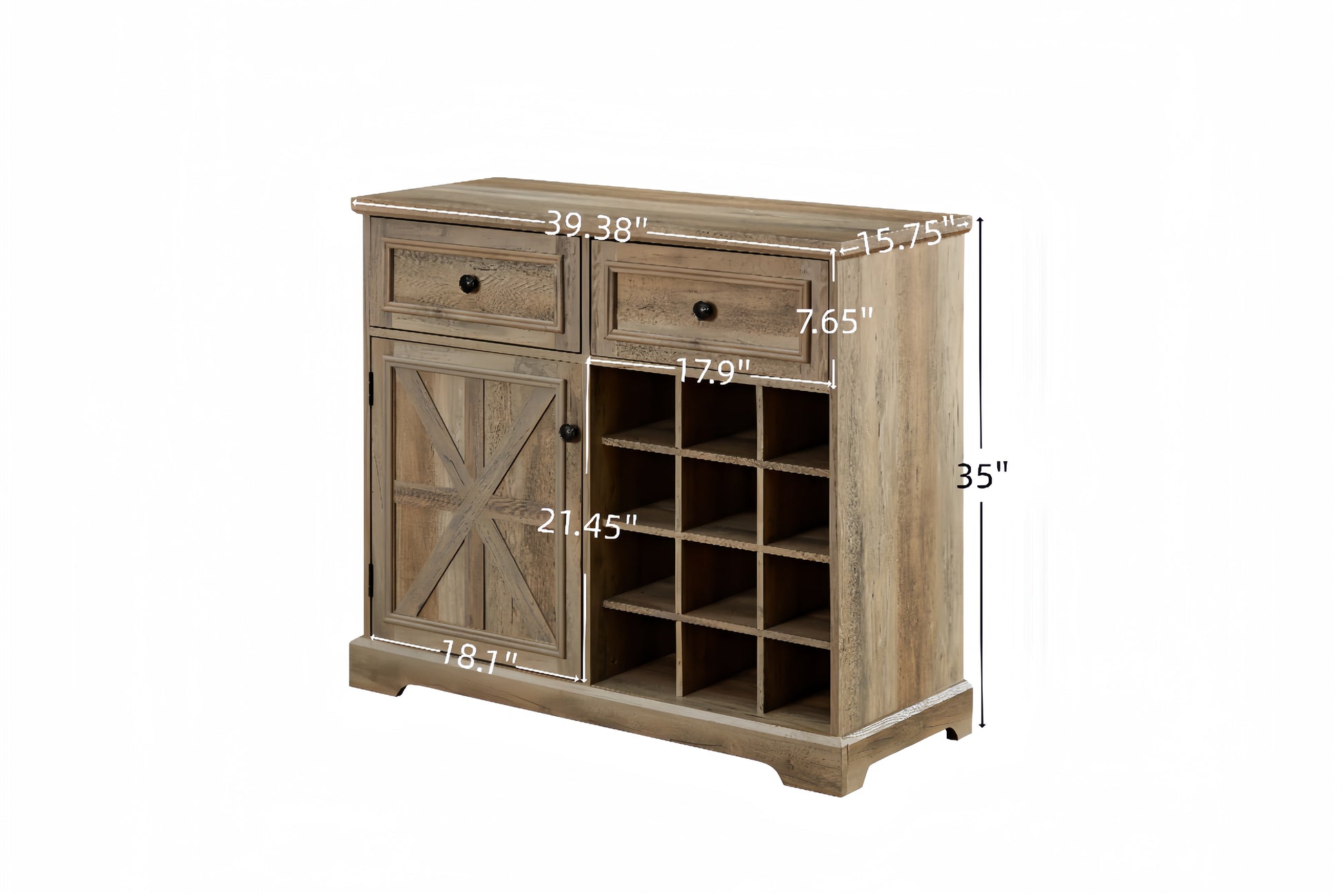 Farmhouse Liquor Cabinet Bar Cabinet With 2 Drawers, Wine Bar Cabinet With Removable Wine Racks Storage Shelves, Cupboard For Kitchen, Dining Room, Gray Wash L39.37''*W15.7"*H34.65" Gray Wash Mdf