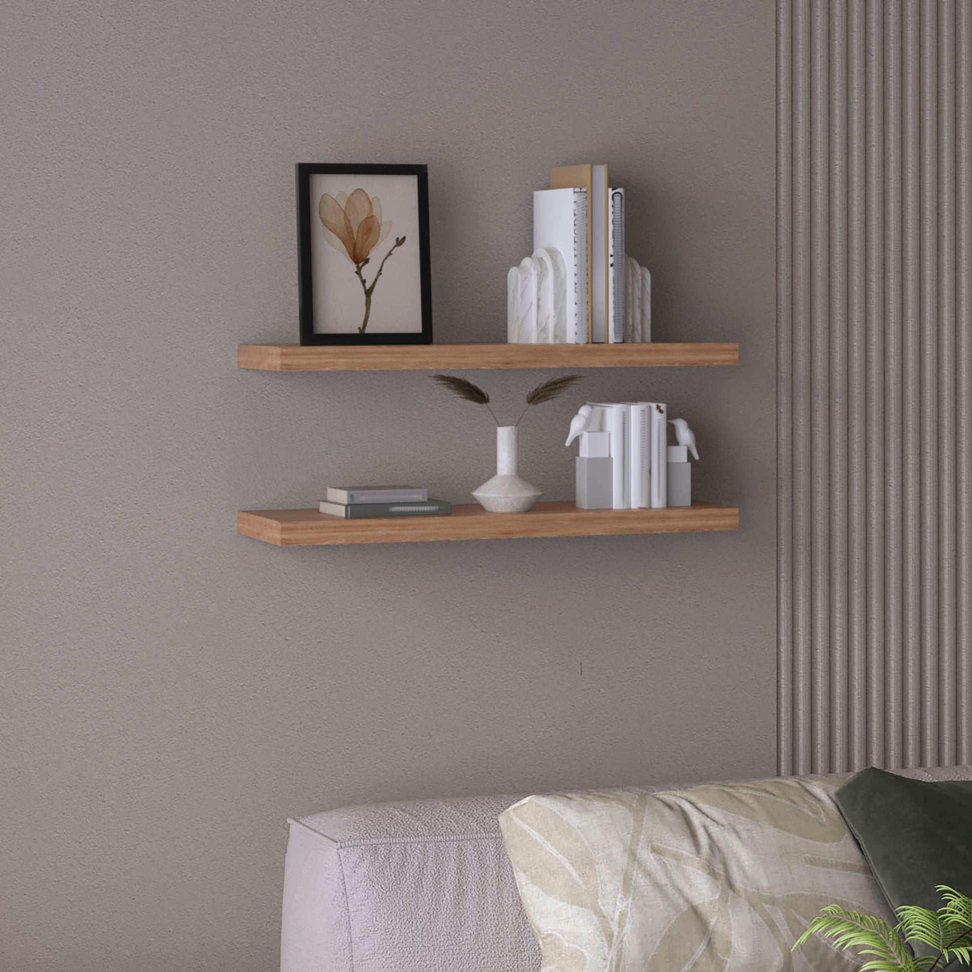 Ecco 31.5" Wide Floating Shelves Set Of 2, Shelves For Wall Decor For Bedroom, Bathroom Storage Shelves, Book Shelves For Living Room 2 Or Less Light Brown Horizontal Primary Living Space Open Back
