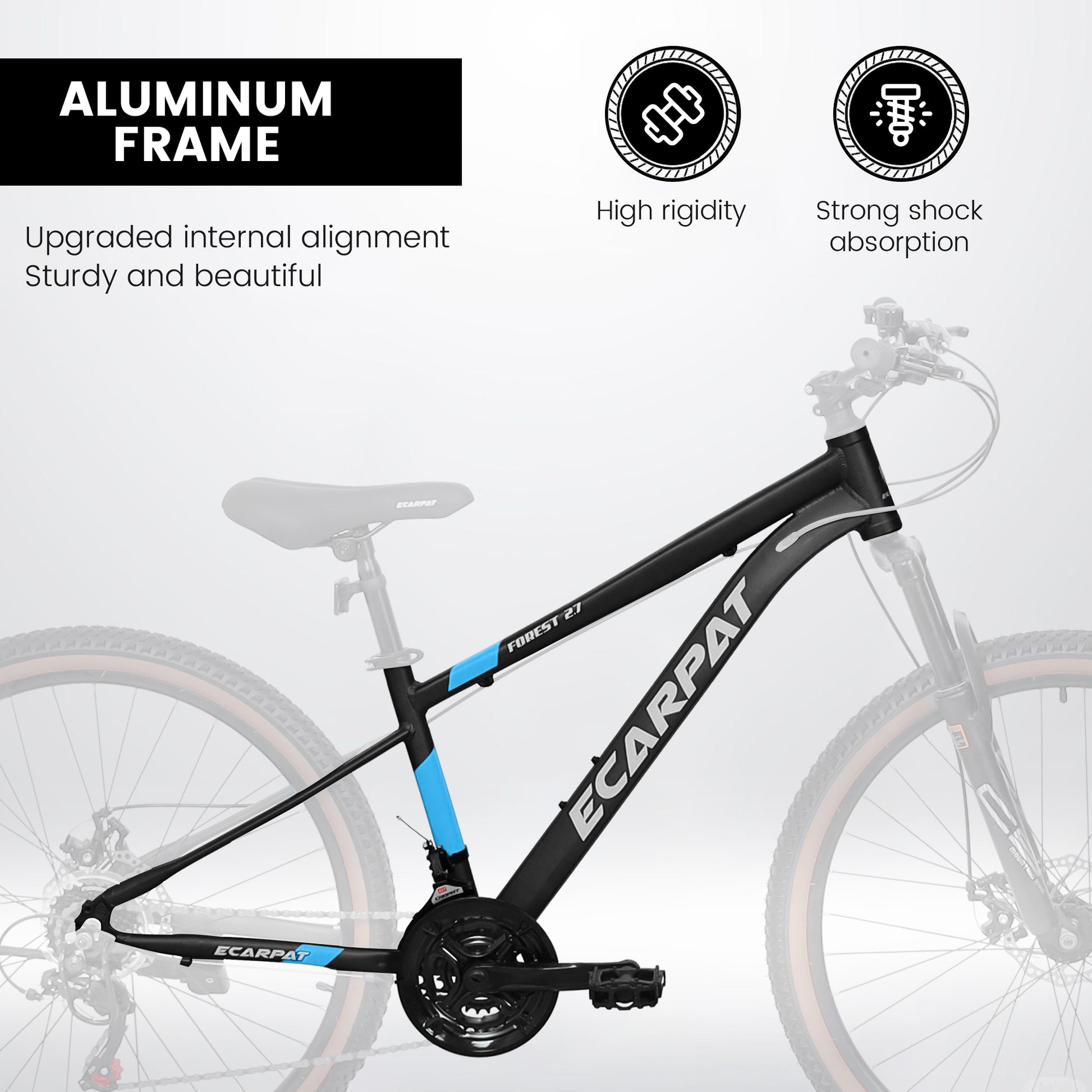 A27302 27 Inch Wheel Mountain Bike, 21 Speed Disc Brake Trigger Transmission, Aluminum Frame Unisex Mountain Bike Black Blue Aluminium