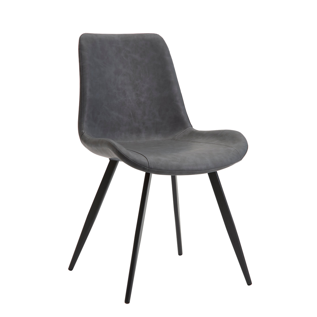 Modern Design Dining Chairs 2Pc Set Gray Faux Leather Upholstery Black Metal Legs Kitchen Dining Furniture Gray Dining Room Modern Side Chair Metal