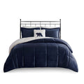 Plush To Sherpa Down Alternative Comforter Set King Navy Ivory Polyester