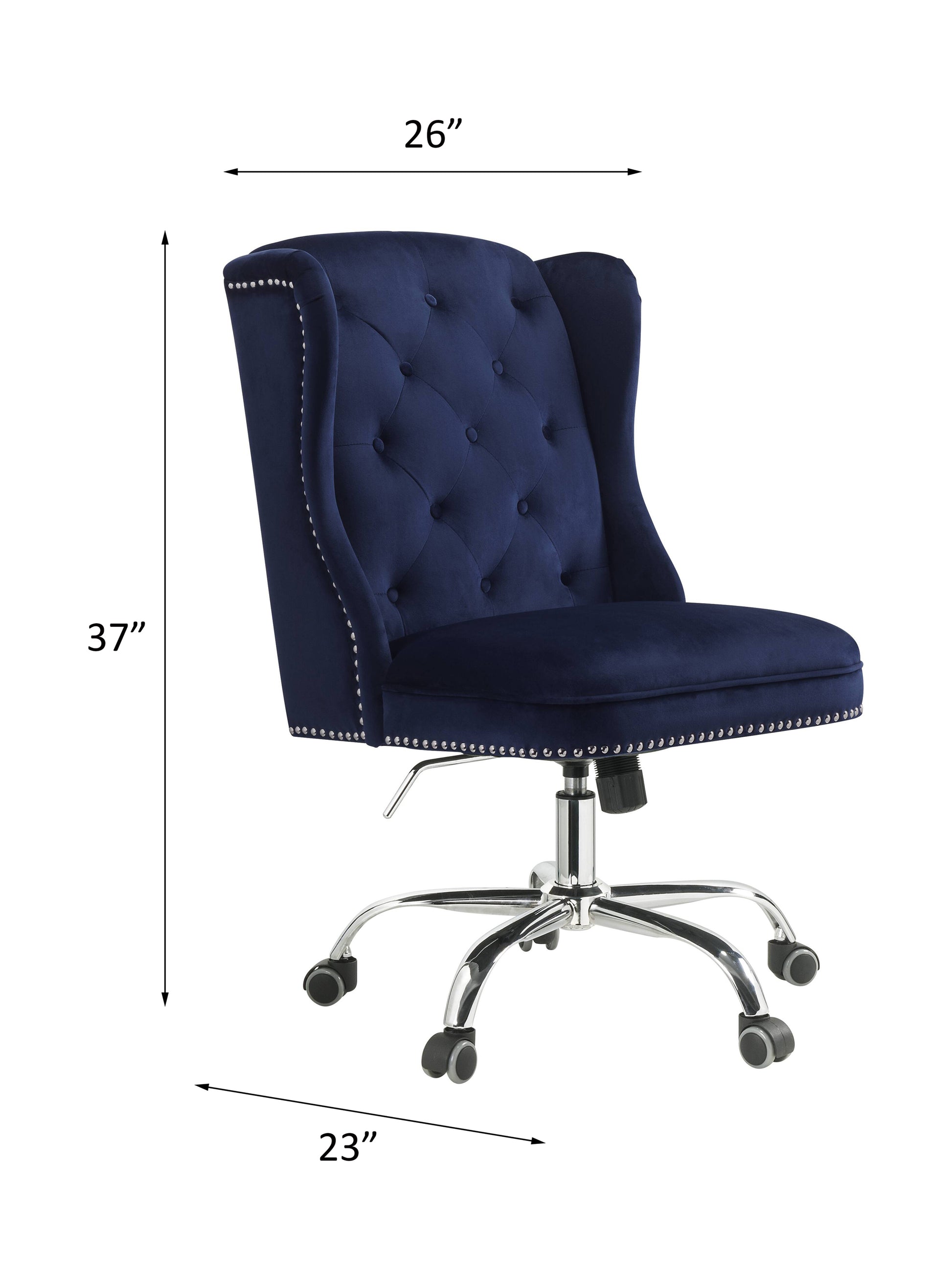 Midnight Blue Swivel Office Chair With Wing Back Caster Solid Blue Office Office Chairs Solid Back Swivel Fabric Metal