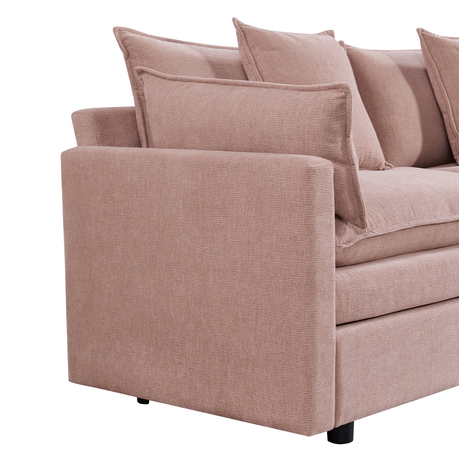 108.66"Modern Chenille L Shaped Sectional Sofa With Convertible Chaise, Comfy Cloud Couch Deep Sectional Sofa With Ottomans For Living Room Pink Wood Foam Chenille 3 Seat
