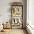 Rolling Clothes Rack, Heavy Duty Clothing Rack, 3 Shelf Portable Adjustable Wardrobe Closet With Wheels, Hanging Rods & Side Hooks, 29.5
