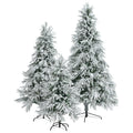 Pre Lit Spruce Snow Flocked Christmas Tree Set 4Ft, 6Ft, 7.5Ft, Artificial Hinged Xmas Tree With 800 Warm Yellow & Colorful Led Lights, 8 Flashing Modes, Holiday Office Home D Cor White Green Polyethylene