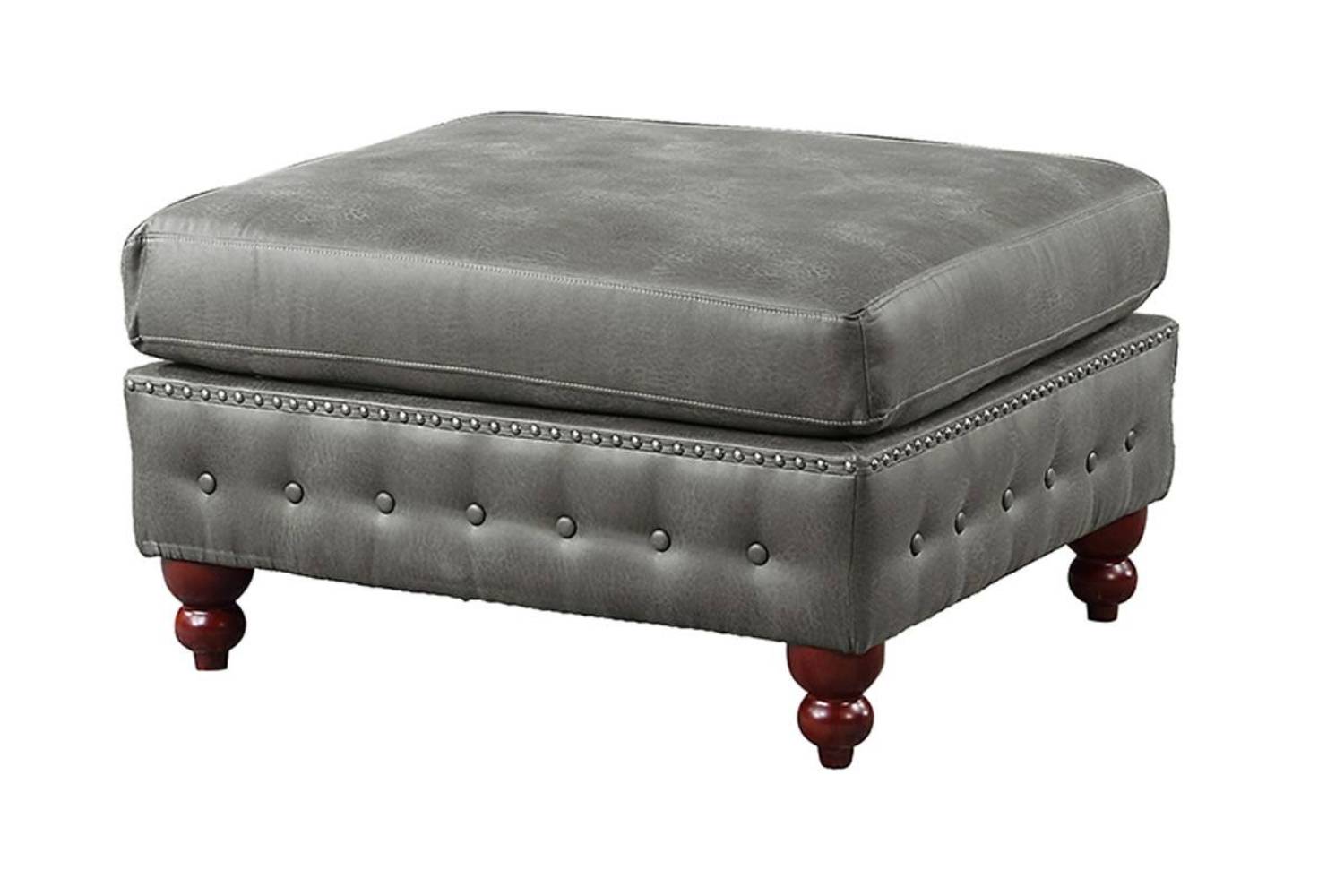 1Pc Cocktail Ottoman Slate Gray Tufted Wooden Legs Living Room Furniture Light Slate Grey Faux Leather Wood Primary Living Space Solid Grey Contemporary,Luxury,Traditional Rubberwood Rectangle