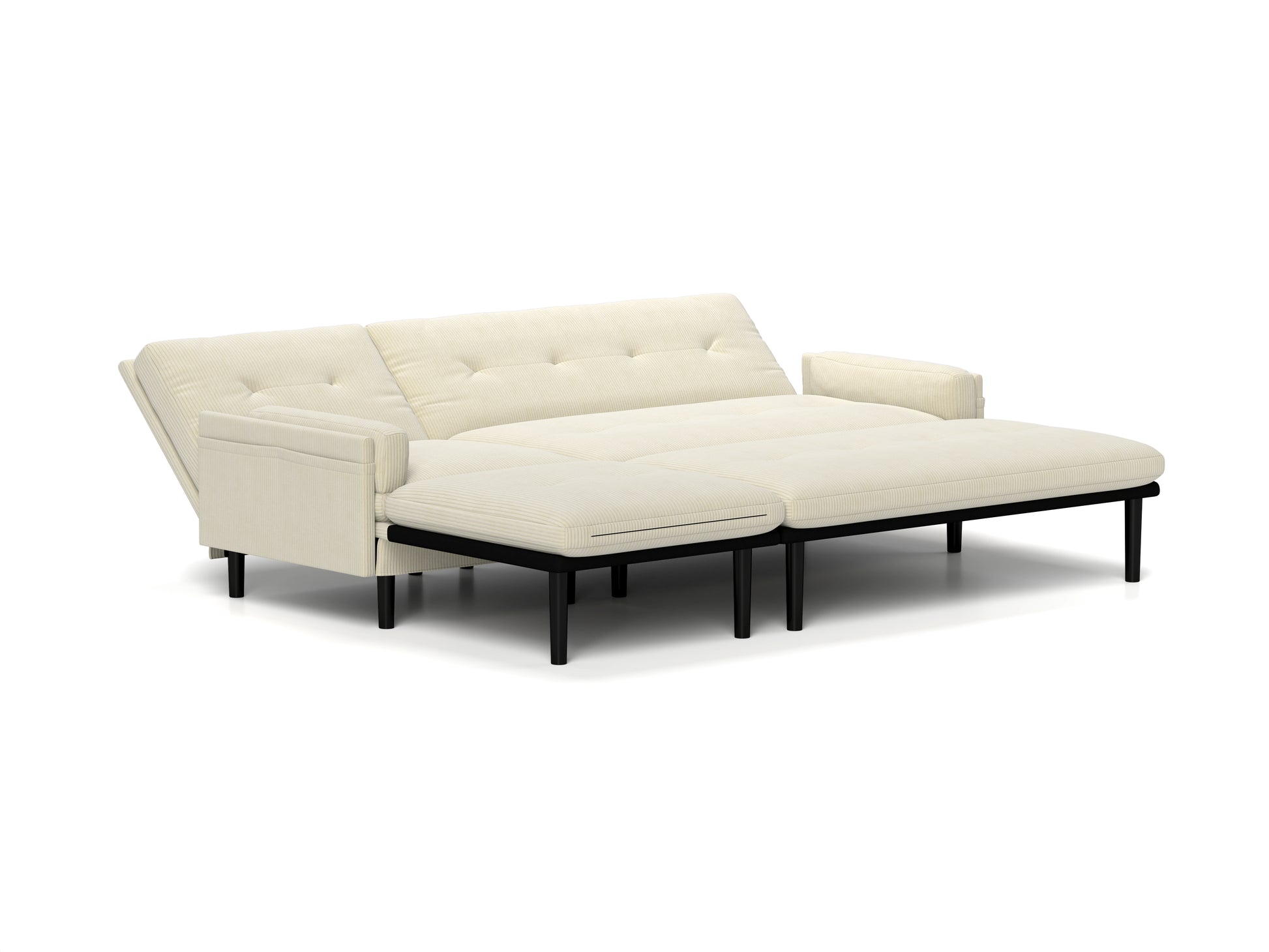 Ivory Corduroy Sectional Sofa: Convertible 3 Seater Sofa, L Shaped Sofa, And Bed Ivory Velvet Metal Primary Living Space Medium Soft Loose Back Pillow Top Arms Foam Fabric Metal 3 Seat