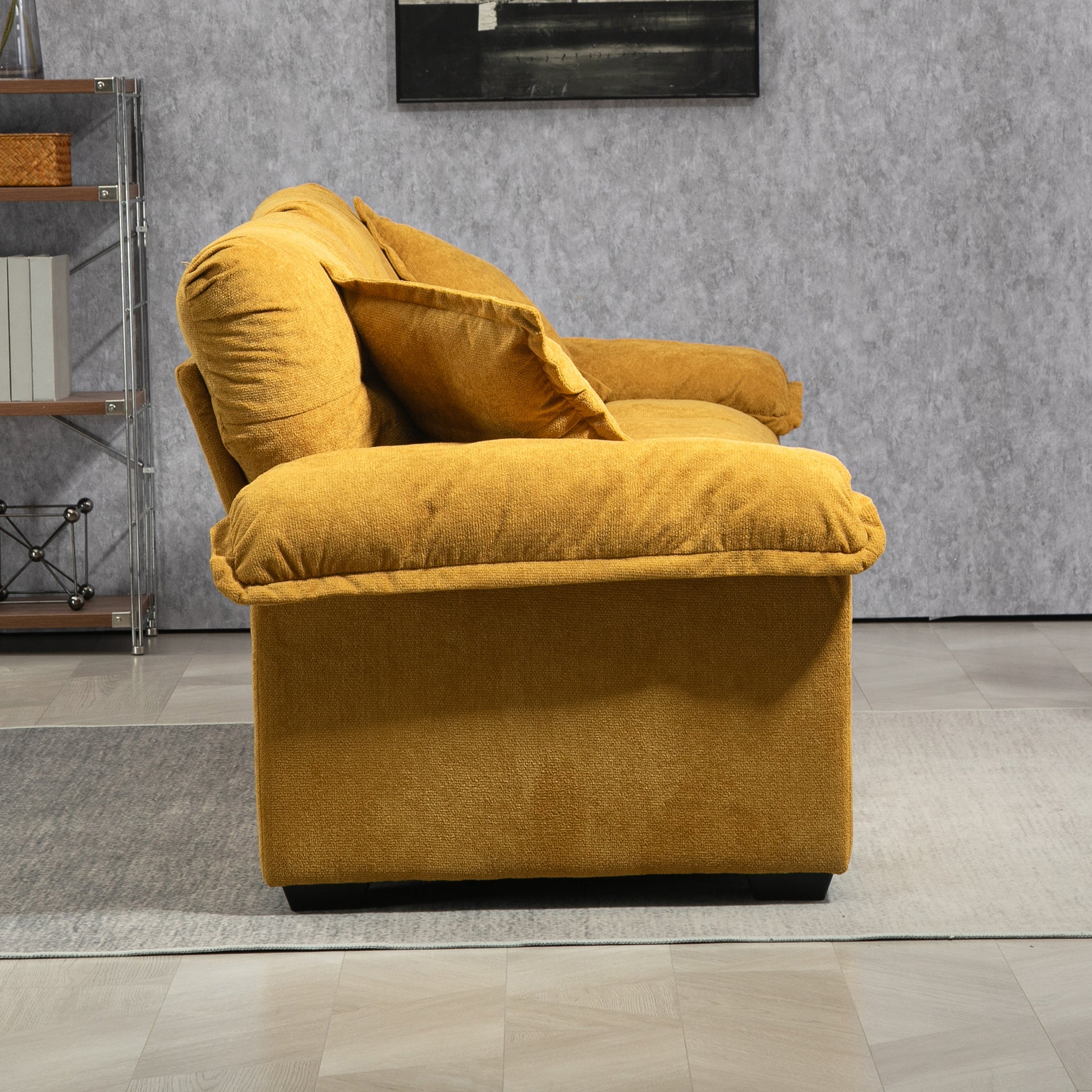 84" Chenille Recliner Sofa Small Sofa Loveseat Deep Seat Sofa Couch With 2 Throw Pillows & Memory Foam For Living Room Apartment Office Lounge Yellow Yellow Memory Foam Chenille,Upholstered 2 Seat