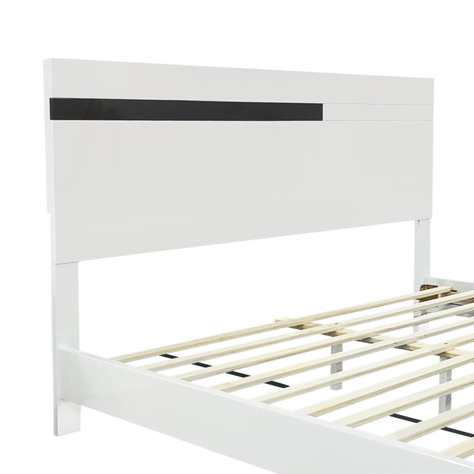 Modern High Gloss 3 Piece Bedroom Set Floating Bed Frame Queen Size Platform Bed With Led Light & 2 Nightstands, White Box Spring Not Required Queen White Wood 3 Piece Set Solid Wood Mdf