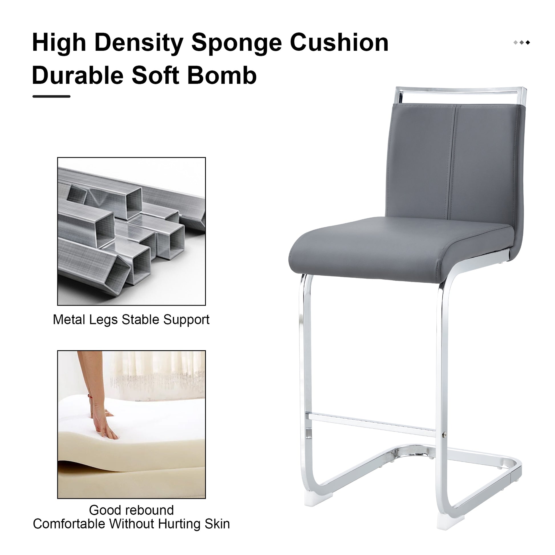 Table And Chair Set. A Rectangular Glass Dining Table With A 0.4 Inch Tempered Glass Tabletop And Mdf Board V Shaped Bracket, Paired With Chairs Consisting Of Pu Seat Cushions And Silver Metal Legs. Black Gray Seats 4 Tempered Glass