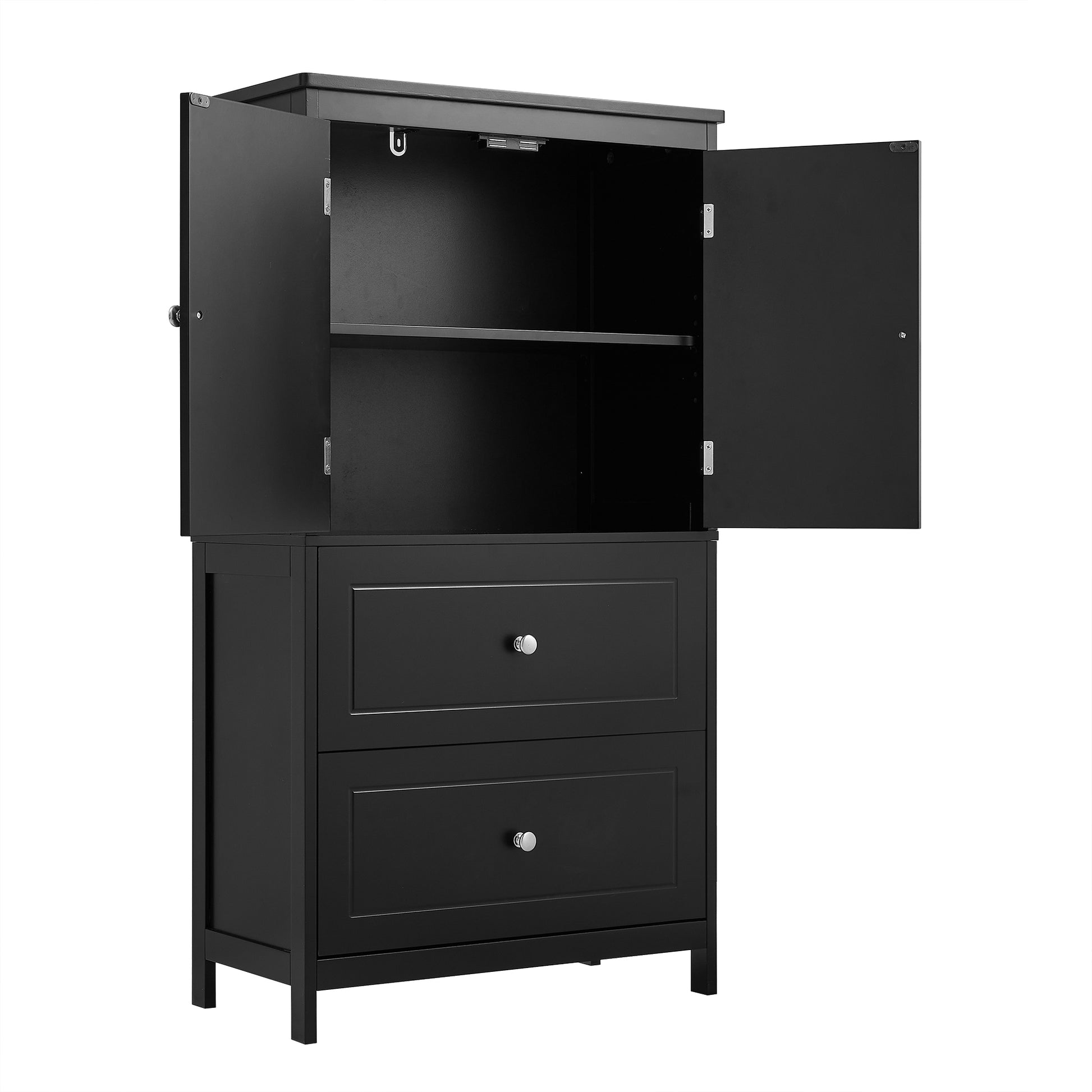 Bathroom Storage Cabinet, Cabinet With Two Doors And Drawers, Adjustable Shelf, Mdf Board, Black Black Mdf