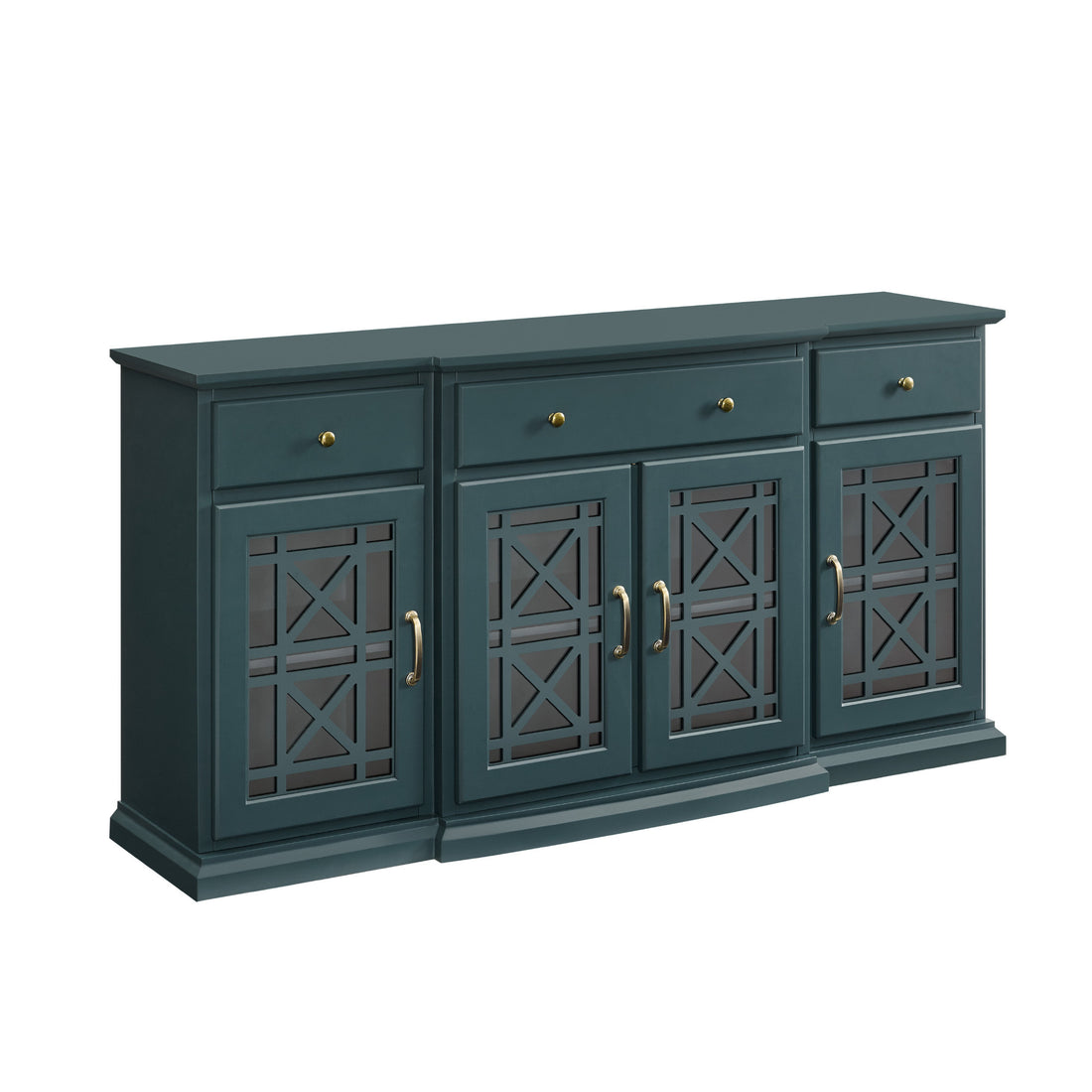 Classic Fretwork Detailed Glass Door Sideboard Dark Teal Teal Mdf