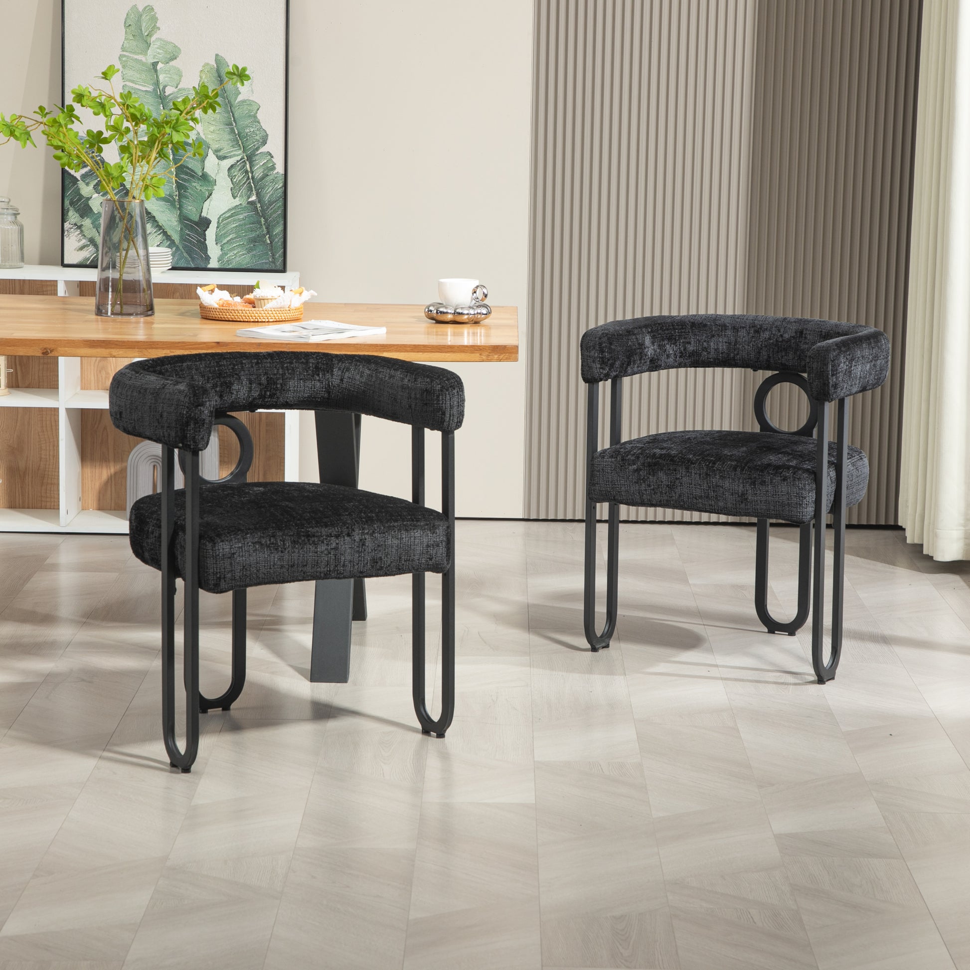 Coolmore Contemporary Designed Velvet Fabric Upholstered Accent Dining Chair Barrel Side Chairs Kitchen Armchair For Living Room Set Of 2 Black Chenille Black Foam Chenille