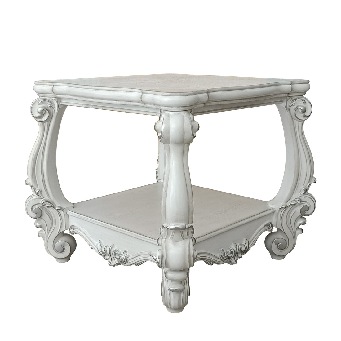 Bone White End Table With Bottom Shelf White Primary Living Space Traditional Poplar Shelves Rectangular Wood Plastic