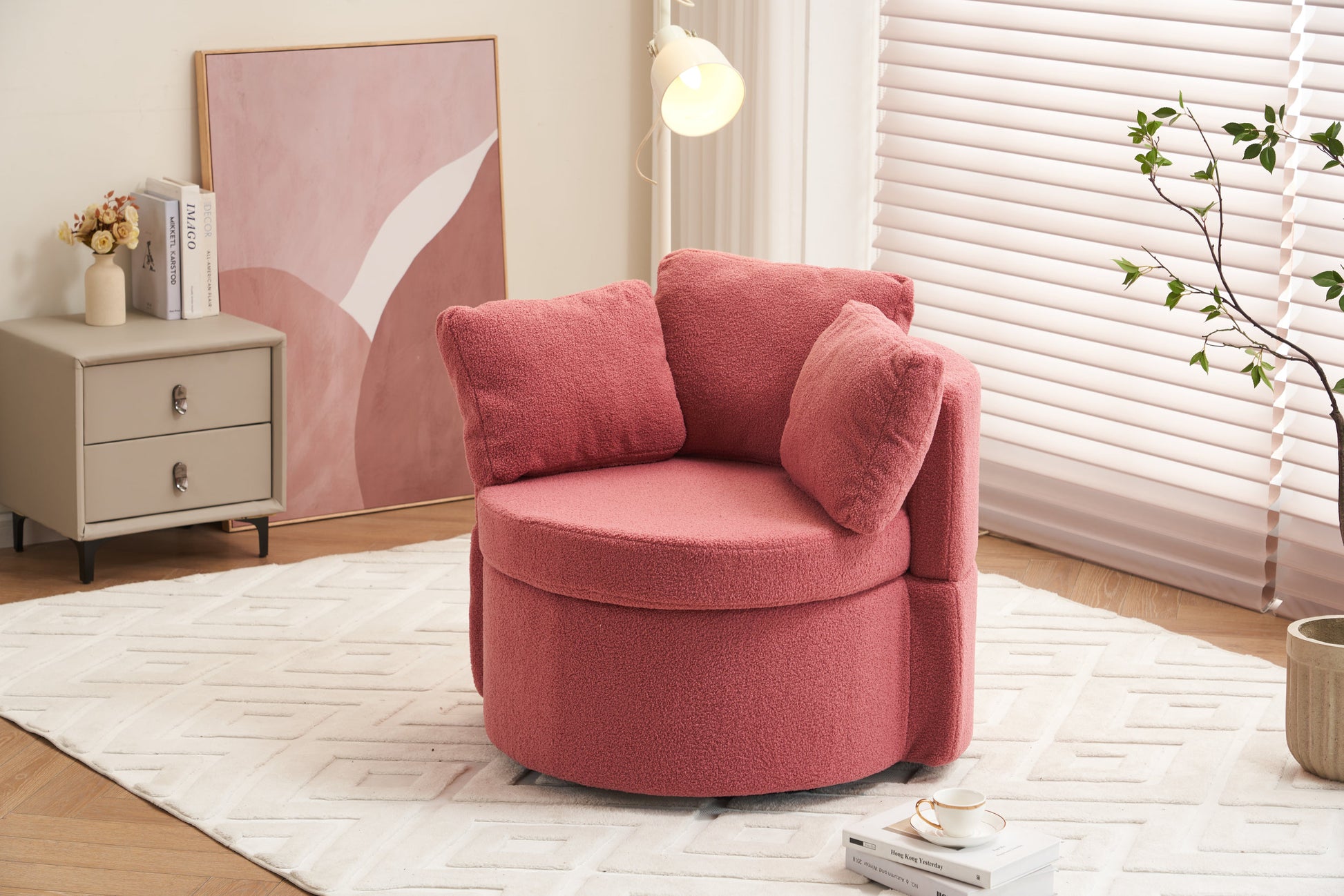 029 Teddy Fabric Swivel And Storage Chair With Back Cushion For Living Room,Dark Pink Dark Pink Primary Living Space Modern Foam Teddy