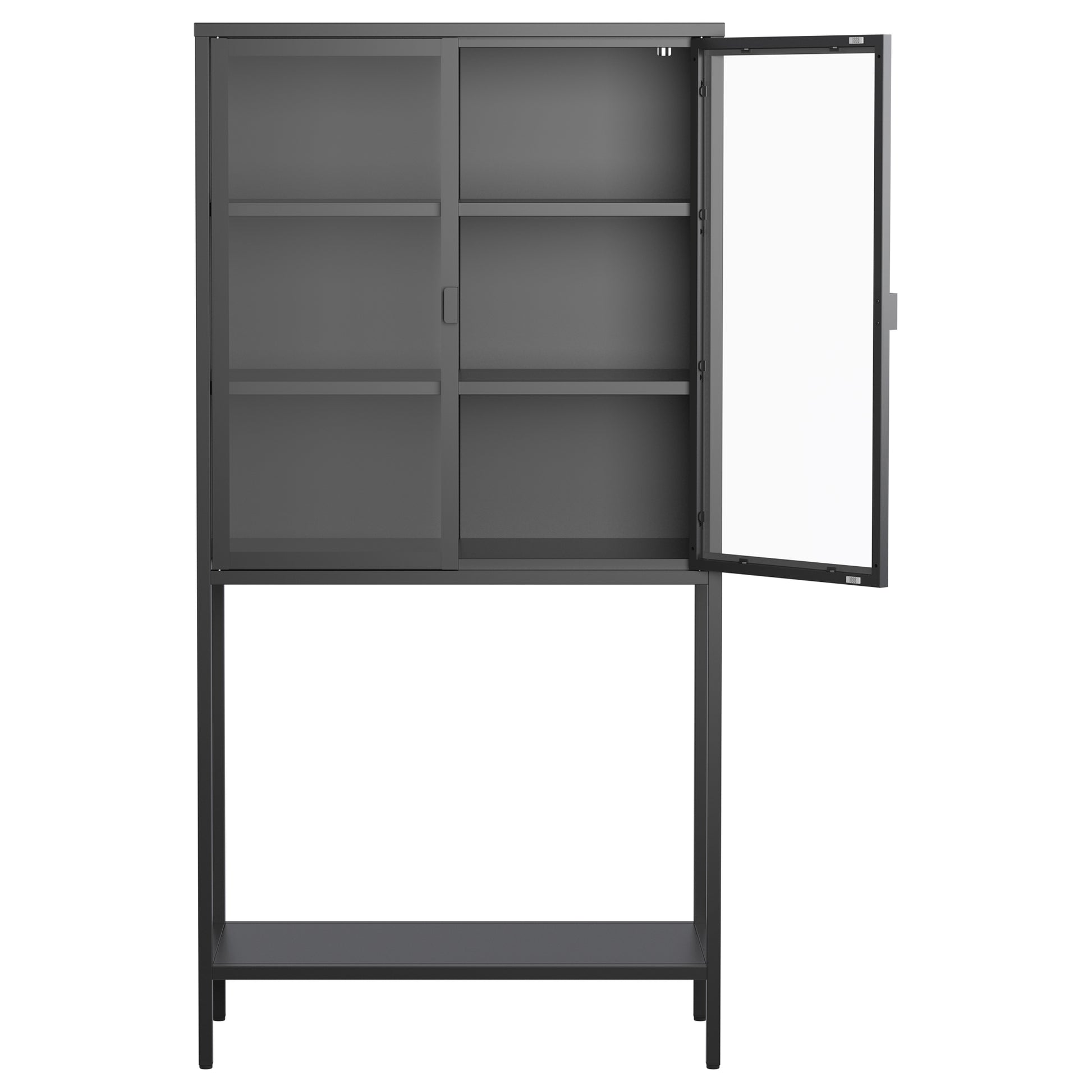 59"H Heavy Duty Metal Storage Cabinet,Sideboards & Buffet,Display Storage Cabinet With Glass Doors And 2 Adjustable Shelves, Tall Bookcase Modern Bookshelf Cabinet For Home Office, Living Room Black Primary Living Space Modern Metal Metal