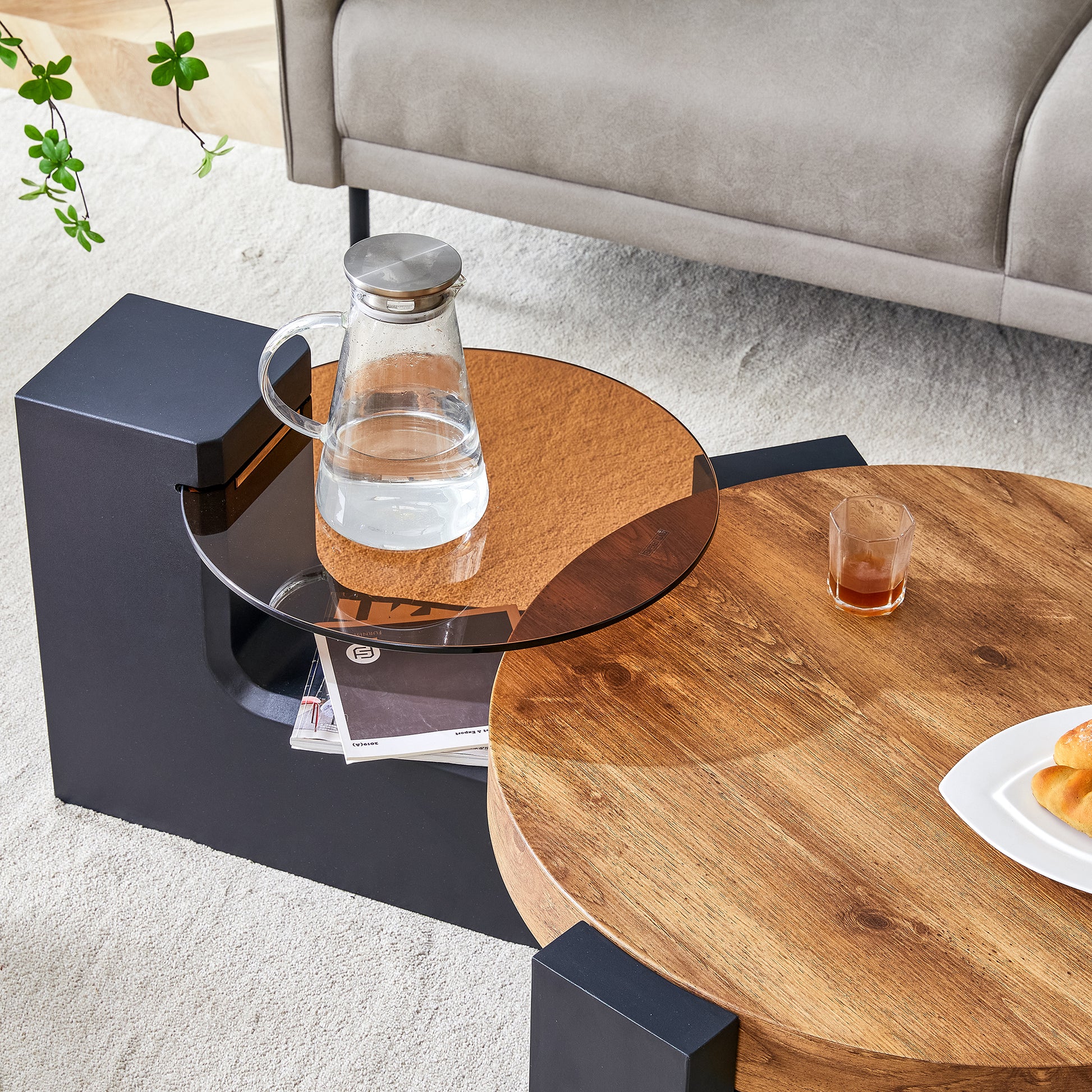 The Detachable Double Decker Coffee Table, The Stylish Design Is More Precious, And The Detachable Design Can Make The Use Of Space More Flexible And Suitable For Various Scenes. Black,Wood Mdf