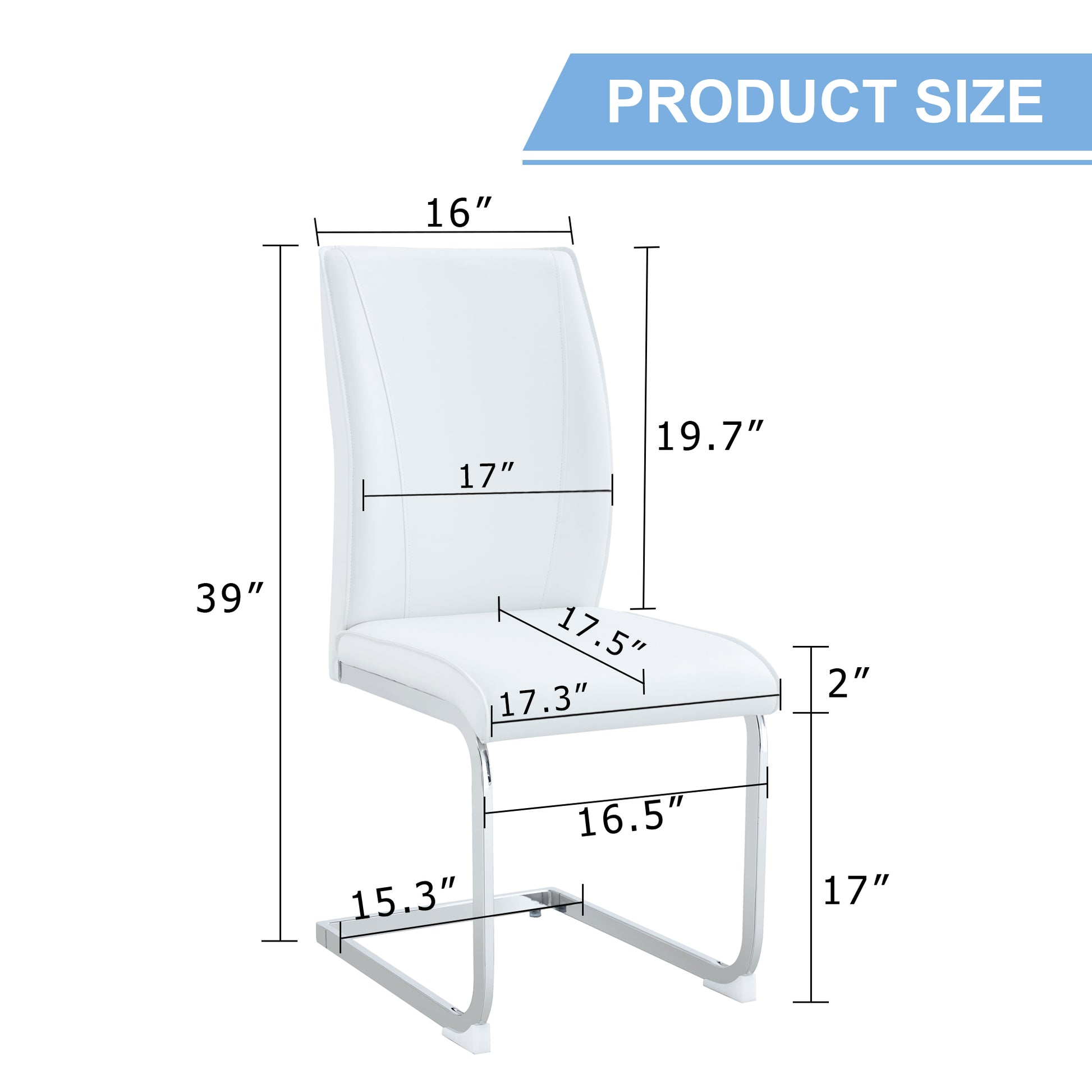 Luxury Simple Arch Chair Set Of 4 White Pu Material High Resilience Dining Chair With Arched Metal Silver Leg. White Silver Metal,Pu