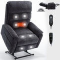 Grey Chenille Dual Motor Infinite Position Up To 350 Lbs Power Lift Recliner Chair With Power Remote, Heat Massage And Heavy Duty Motion Mechanism White Metal Primary Living Space Heavy Duty Push