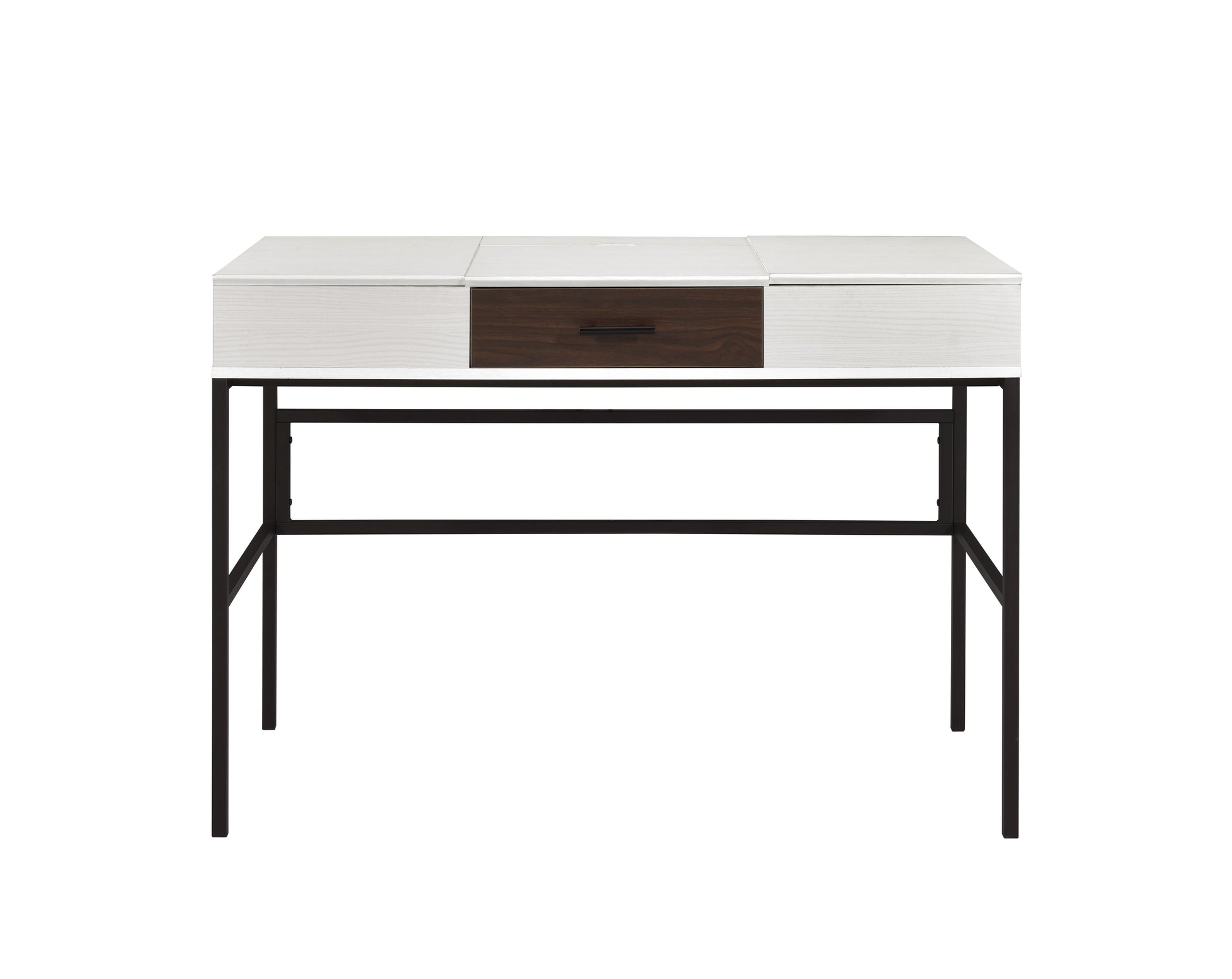 Verster Natural & Black Finish Writing Desk W Usb Black,Natural Metal,Synthetic Wood