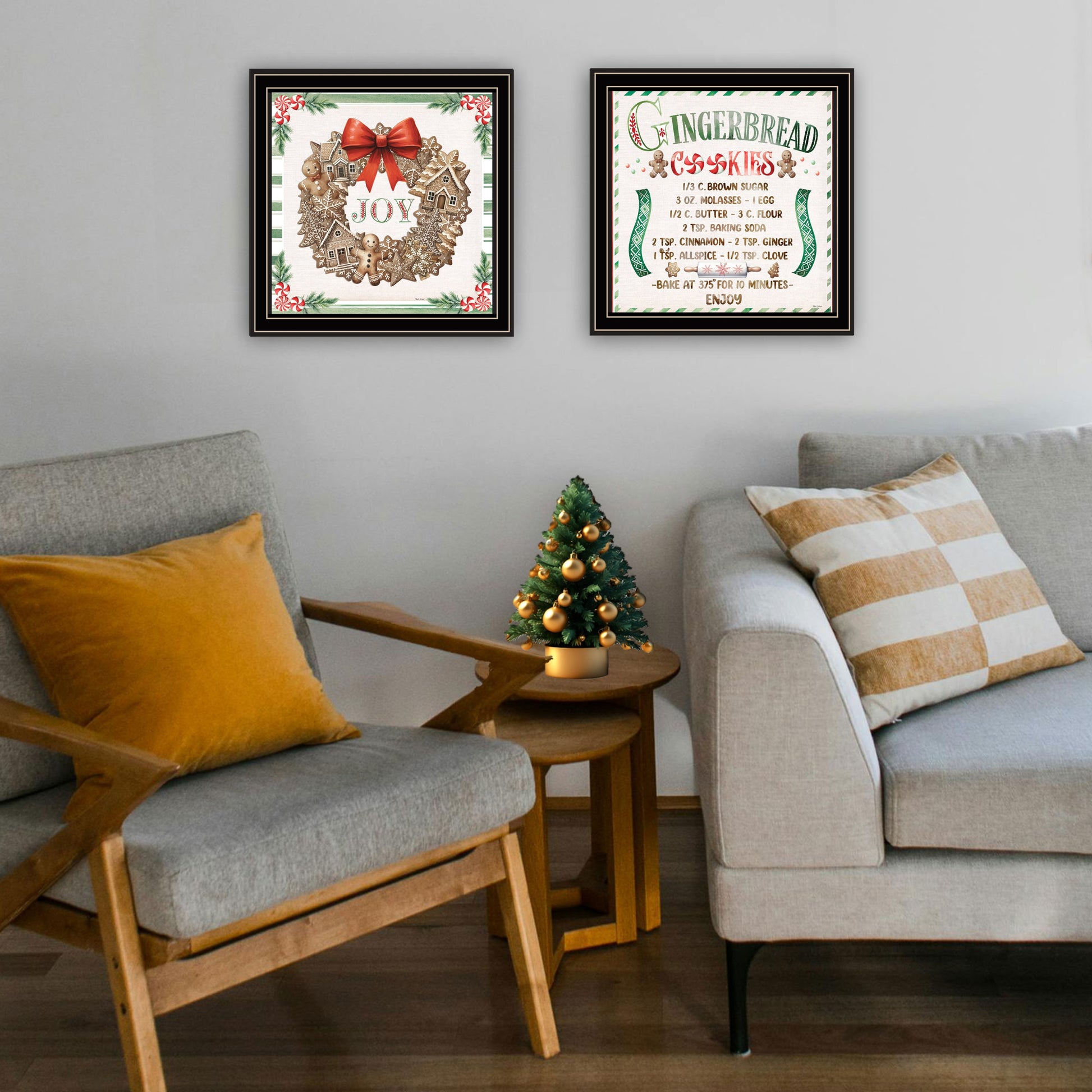 2 Piece Vignette Gingerbread Wreath Black Framed Wall Art For Living Room, Bedroom Wall Art Print For Home Decor By Nicole Decamp Multicolor Wood Paper