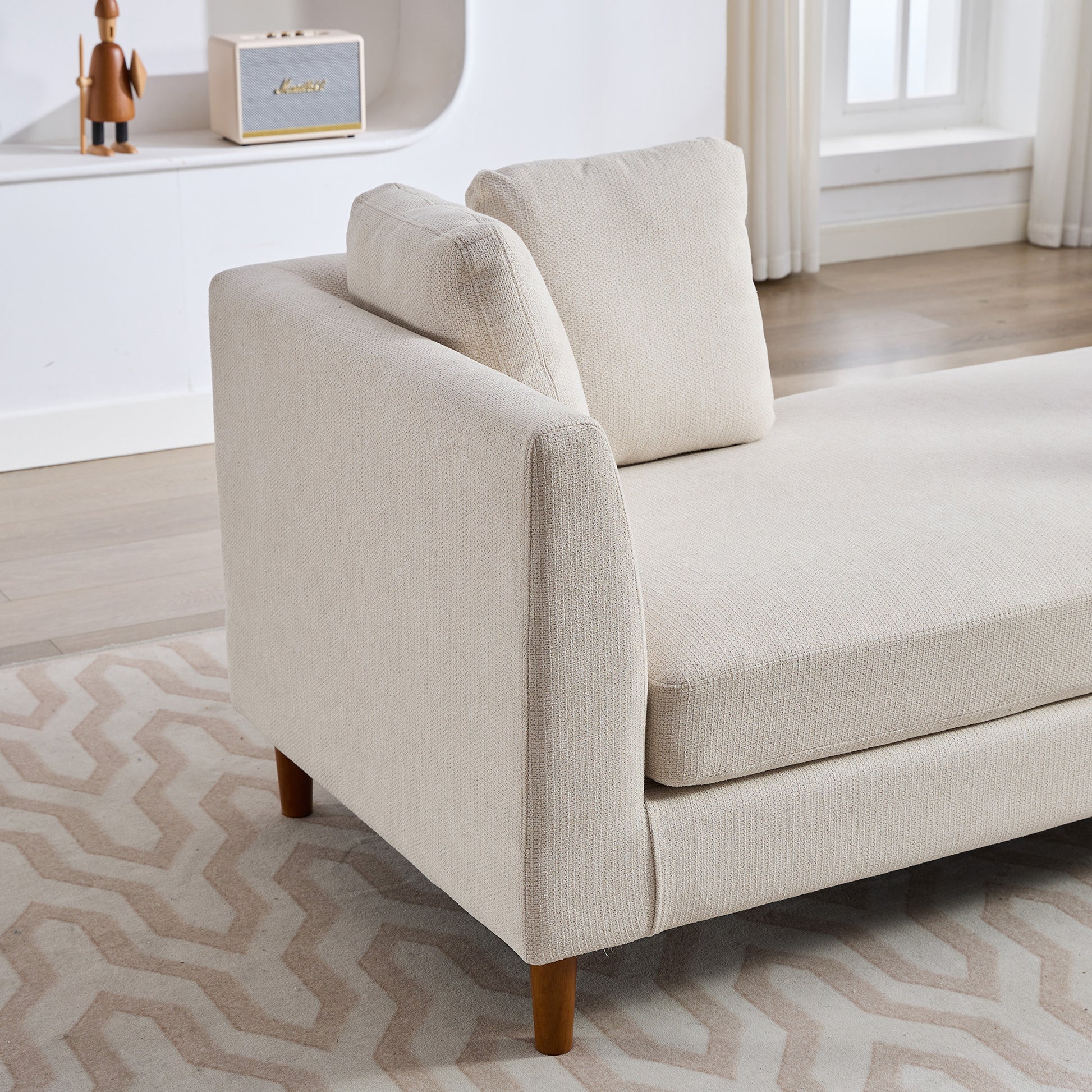77.95'' Wide Modern Double Sided Upholstered Chaise Lounge Indoor,Chenille Fabric Sleeper Sofa Couch With 4 Throw Pillows, Daybed With Rubberwood Legs For Living Room, Bedroom, Apartment,Beige Beige