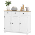 Homcom Sideboard With Solid Wood Countertop, Modern Kitchen Storage Cabinet, Coffee Bar Cabinet With 3 Drawers, Doors And Adjustable Shelf, Distressed White White Wood