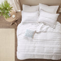 4 Piece Microfiber Reversible Ruffle Quilt Set With Throw Pillow White King Cal King King White Cotton