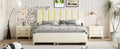 Queen Size Upholstered Platform Bed With 2 Drawers And 1 Trundle, Classic Metal Strip Headboard Design, Beige Queen Beige Mdf Lvl