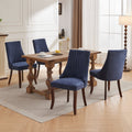 Rayon Cloth Flocking Linen Dining Chairs Channel Kitchen Dinner Chair Comfy Fabric Upholstered Accent Chair For Dining Room With Curved Solid Wood Legs,Set Of 2 Blue , Sw1847Bl Blue Light Brown Dining Room American Design,American Traditional Dining