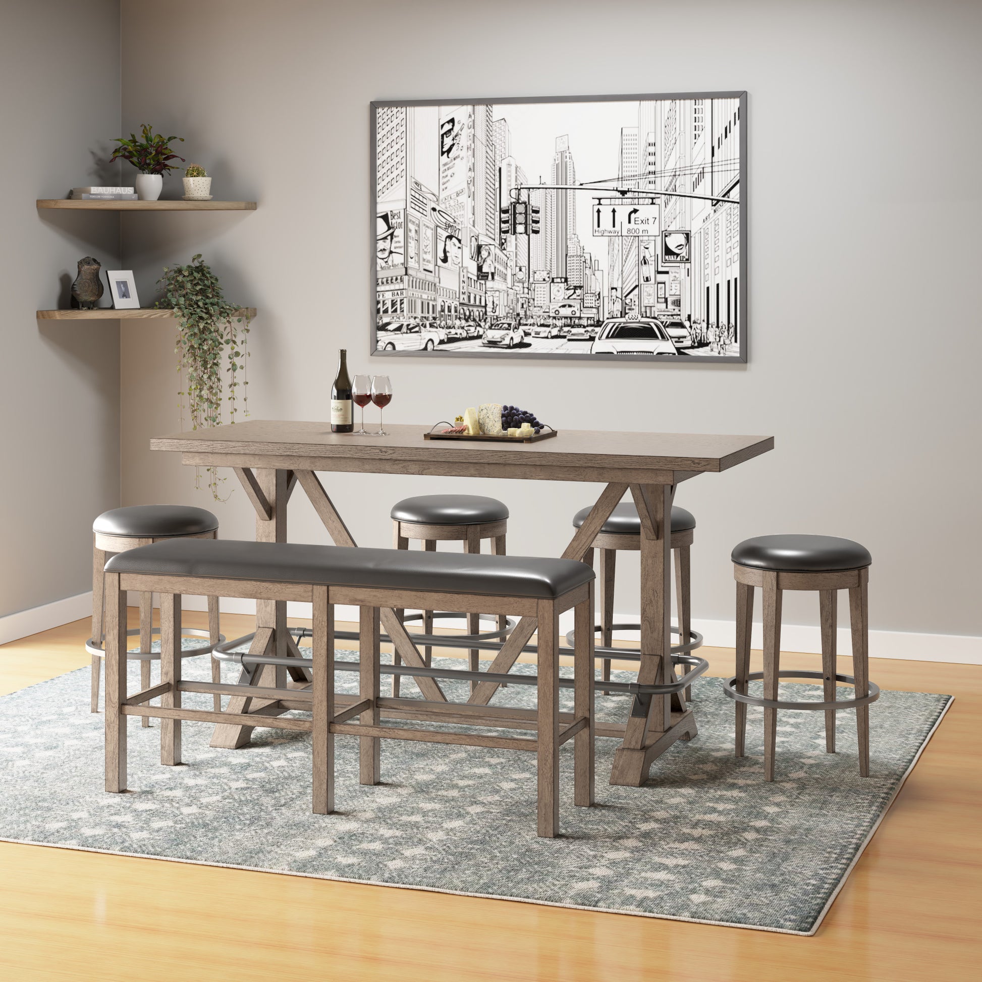 Benti Brown 60" Bar Height Bench Brown Solid Wood