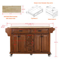 Kitchen Island With Rubber Wood Countertop, Kitchen Cart On 5 Wheels With Storage Cabinet And 5 Drawers For Dinning Room, Mahogany Mahogany Dining Room Rectangular Rubberwood Solid Wood Mdf Large 56 In