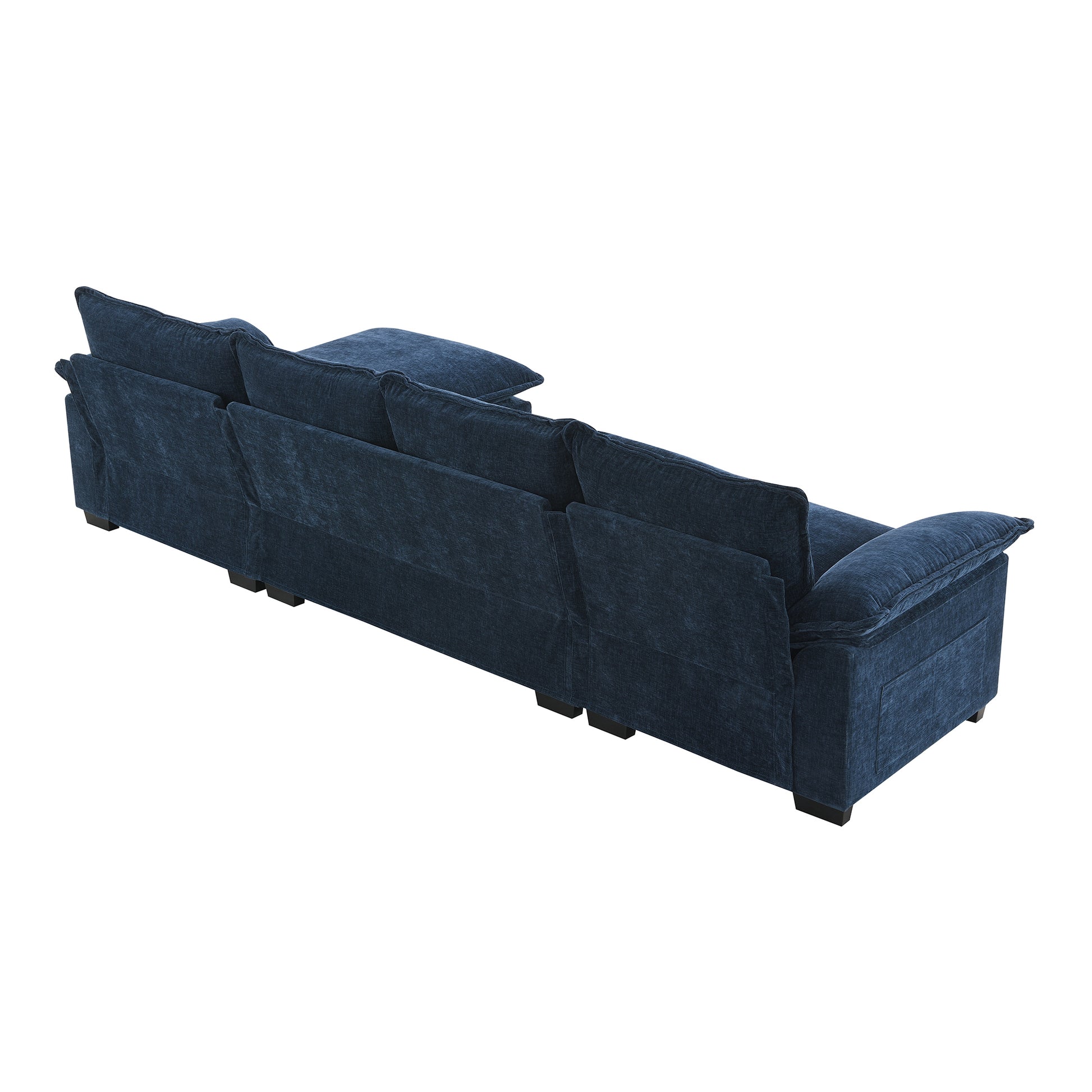 118*55" Modern L Shaped Chenille Cloud Sofa With Double Seat Cushions,5 Seat Upholstered Indoor Furniture,Sleeper Sofa Couch With Chaise Lounge For Living Room,Apartment,3 Colors Dark Navy Chenille 4 Seat