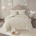 3 Piece Tufted Cotton Duvet Cover Set King Taupe Cotton