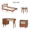 3 Pieces Bedroom Set With Full Size Wooden Bed Frame, 1 Vintage Nightstand And 1 Makeup Vanity Set With Stool,Walnut Expected Arrival Time: 08.23 Full Walnut 3 Piece Set Wood
