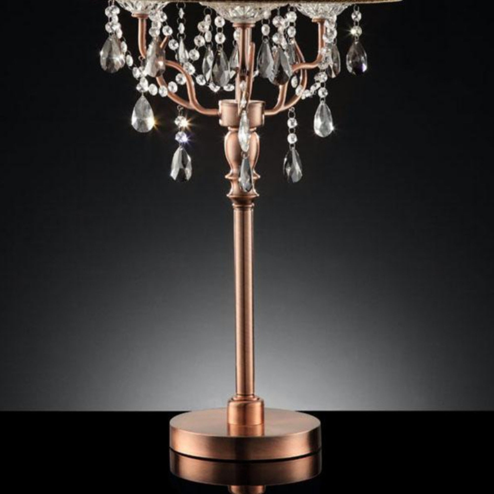 35" Tall Table Lamp "Rosie" W Silvery Pink Finish And Crystal Accents, Shade Brown Metal