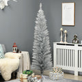 Homcom 6' Artificial Pencil Christmas Tree, Slim Xmas Tree With 390 Realistic Branch Tips And Plastic Stand, Silver Silver Plastic