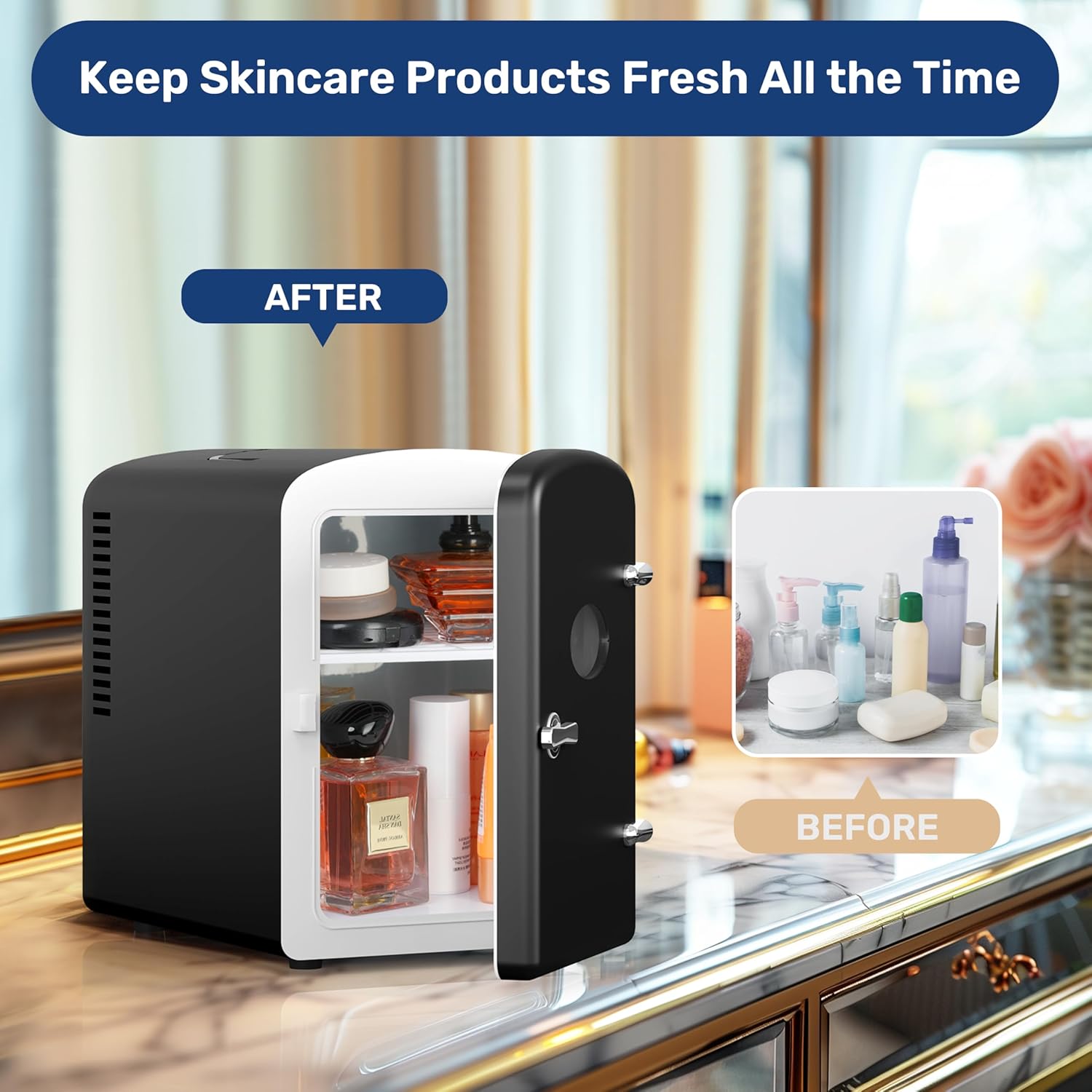 9 Cans Compact Mini Fridge, Warmer And Cooler Portable Refrigerator With Observation, Freon Free & Eco Friendly, 6L With Window, Black Black Polypropylene