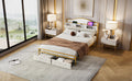 Metal Platform Bed With 2 Drawers, Storage Headboard, Queen, Gold Queen Gold White Fabric Metal