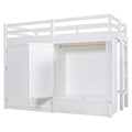 Twin Size Loft Bed With Drawer, Two Wardrobes And Mirror, White White Solid Wood Mdf