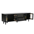 Retro Design Tv Stand With Fluted Glass Doors For Tvs Up To 78'', Practical Media Console With 2 Drawers And Cabinets, Elegant Entertainment Center For Living Room, Black Black Primary Living Space 70 79 Inches 70 79 Inches Particle Board
